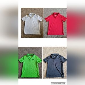 Lot of 4, Under Armour Golf shirts. White, red, lime green, black. Size youth M